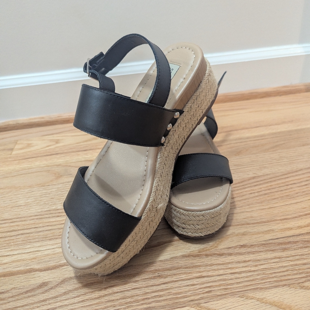 Black Platform Espadrille Sandals - Women